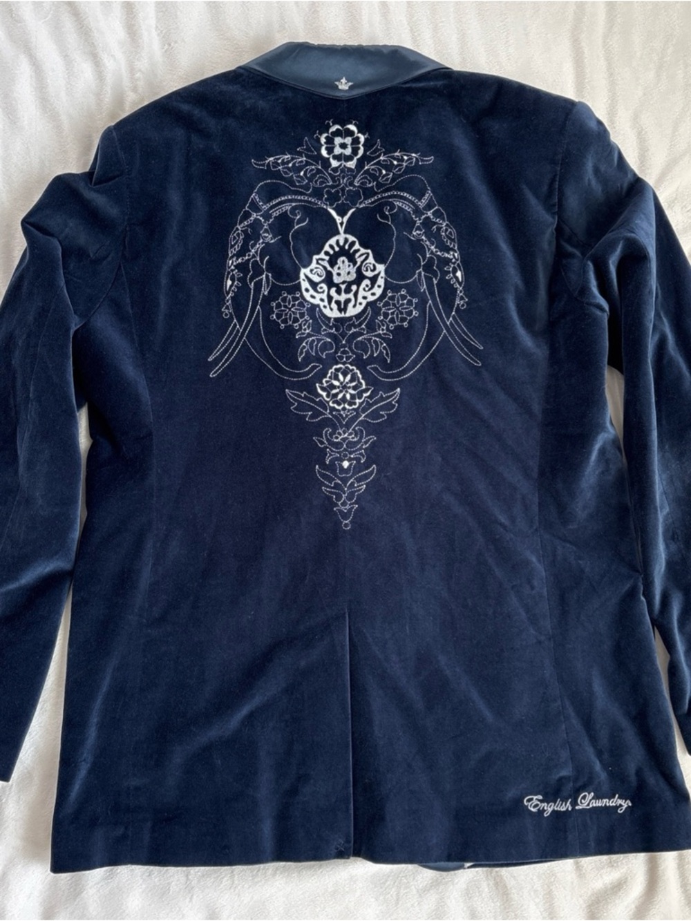 English Laundry Christopher Wicks Navy Velvet Blazer Mens Large Embroidered Back